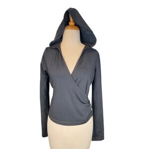 Reebok Wrap Hoodie Top XS Black Long Sleeve Athletic Yoga Jacket Pilates Workout